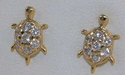 Złote kolczyki z cyrkoniami "żółwie" 15